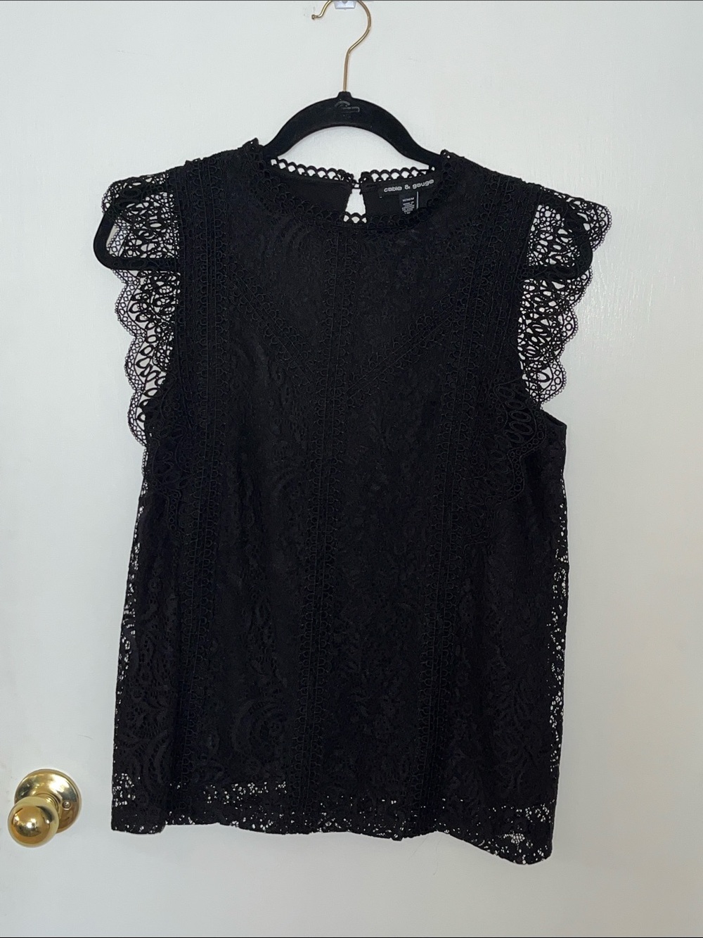 Cable & Gauge Black Lace Ruffle Sleeve Camisole